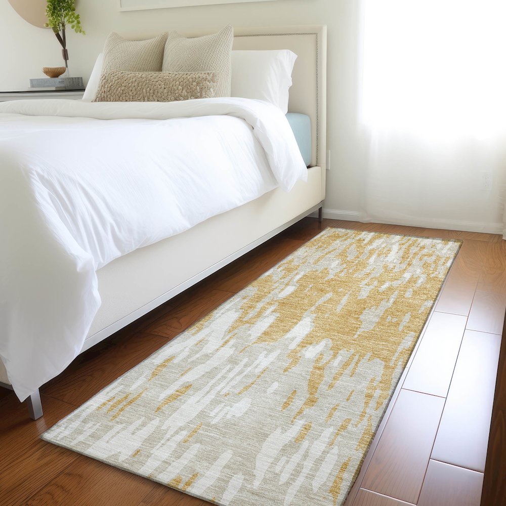 Premium Machine Washable Mayfield AMF945 Gold 2'3" x 7'6" Runner Rug. Picture 5