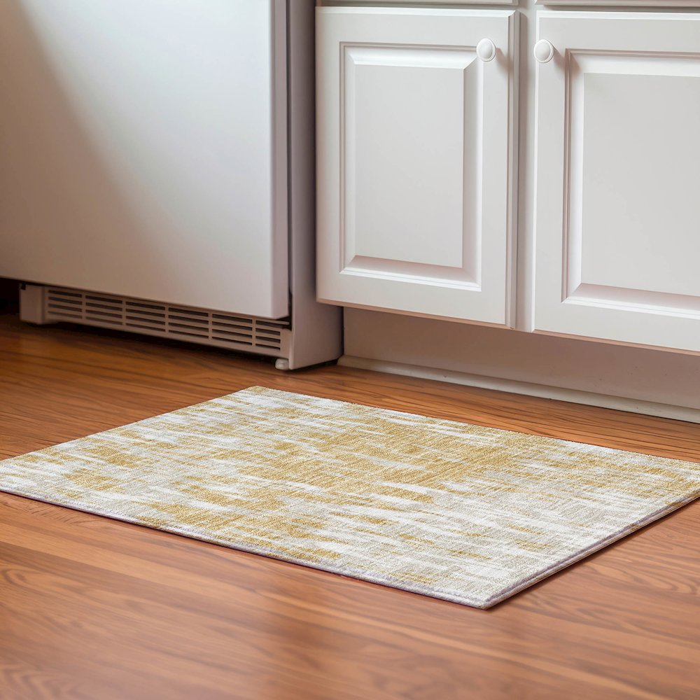 Premium Machine Washable Mayfield AMF945 Gold 1'8" x 2'6" Rug. Picture 5