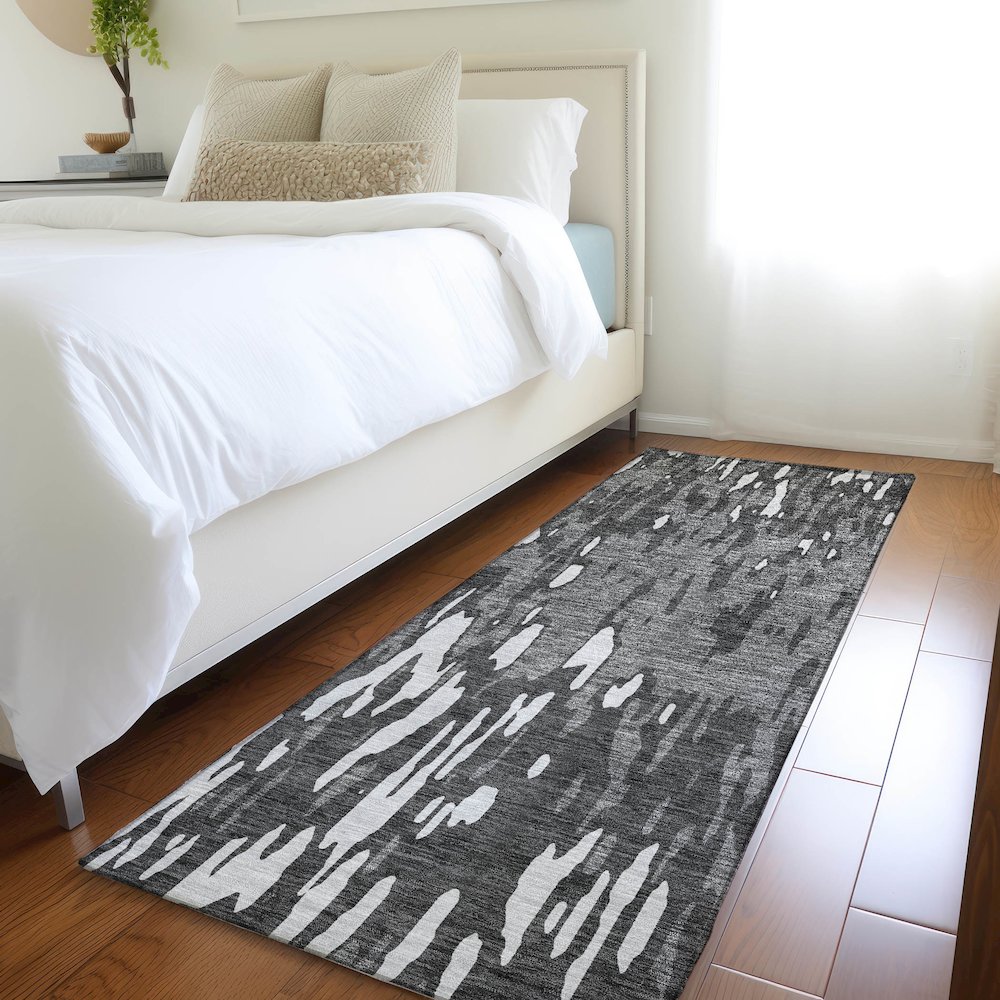 Premium Machine Washable Mayfield AMF945 Gray 2'3" x 7'6" Runner Rug. Picture 5