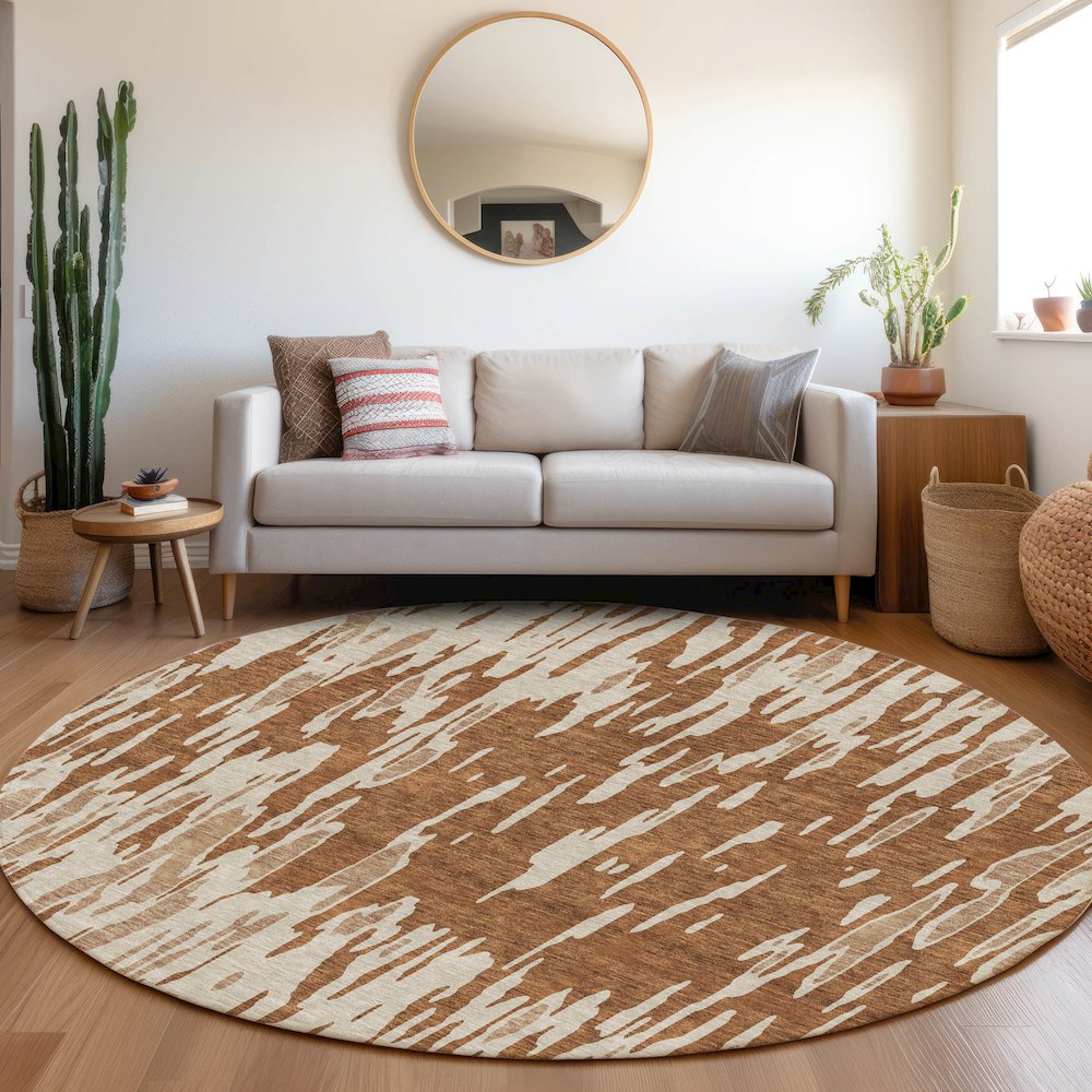 Premium Machine Washable Mayfield AMF945 Paprika 8' x 8' Round Rug. Picture 5