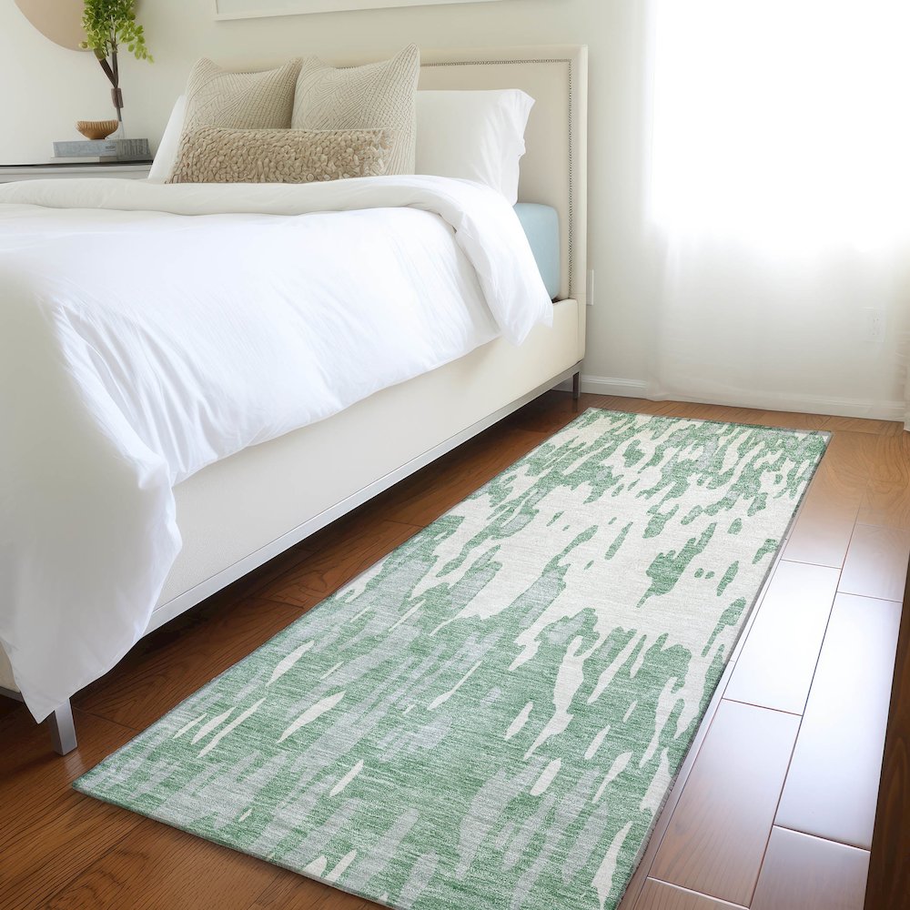 Premium Machine Washable Mayfield AMF945 Sage 2'3" x 7'6" Runner Rug. Picture 5