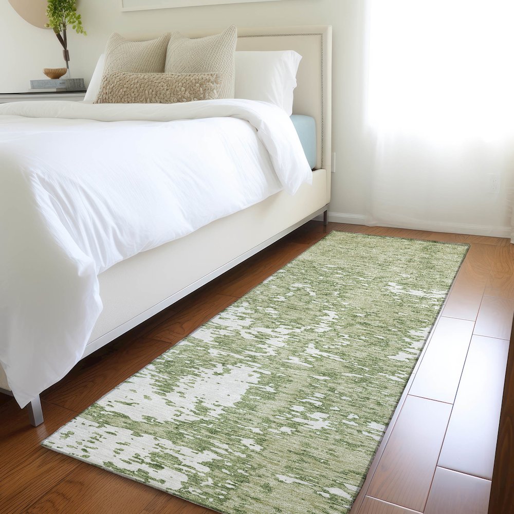 Premium Machine Washable Mayfield AMF946 Aloe 2'3" x 7'6" Runner Rug. Picture 5