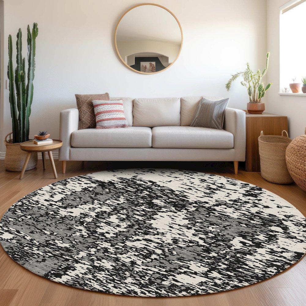Premium Machine Washable Mayfield AMF946 Black 8' x 8' Round Rug. Picture 5