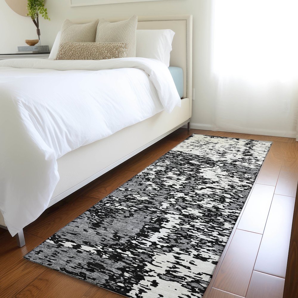 Premium Machine Washable Mayfield AMF946 Black 2'3" x 7'6" Runner Rug. Picture 5