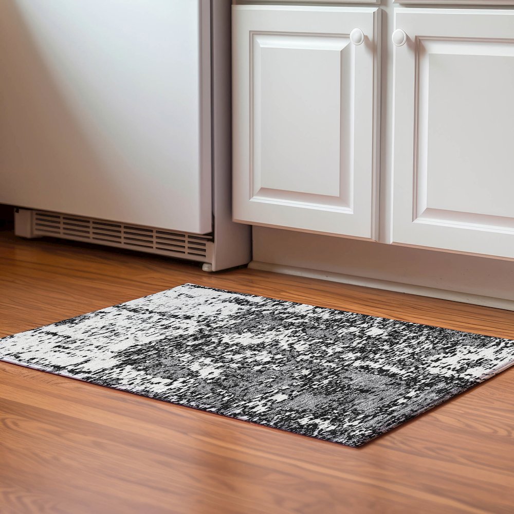 Premium Machine Washable Mayfield AMF946 Black 1'8" x 2'6" Rug. Picture 5