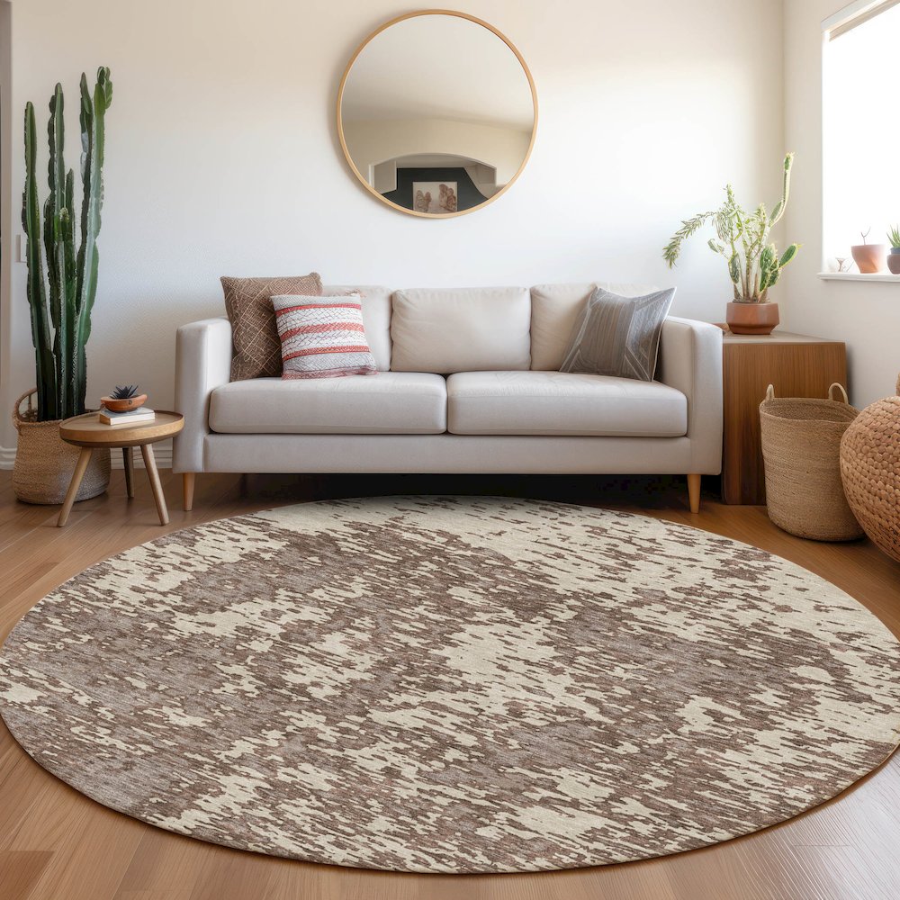 Premium Machine Washable Mayfield AMF946 Brown 8' x 8' Round Rug. Picture 5