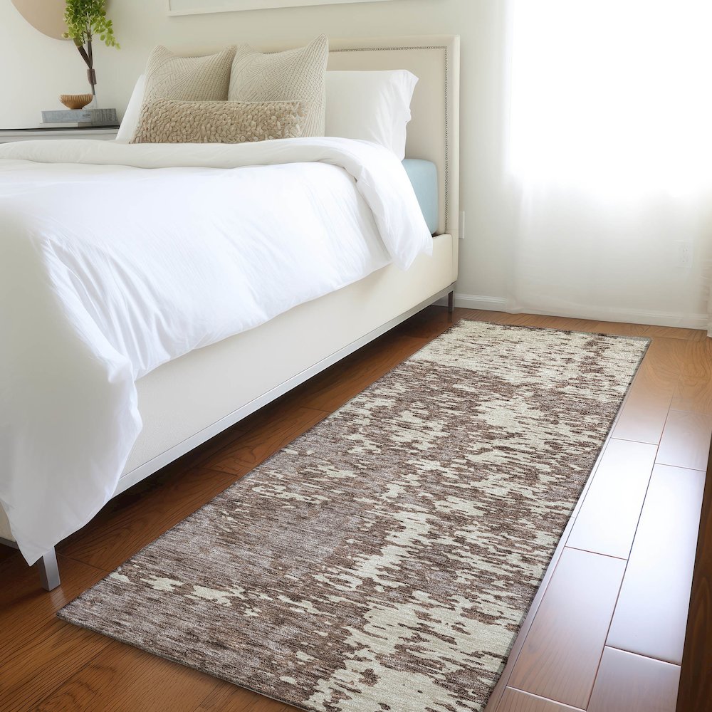 Premium Machine Washable Mayfield AMF946 Brown 2'3" x 7'6" Runner Rug. Picture 5