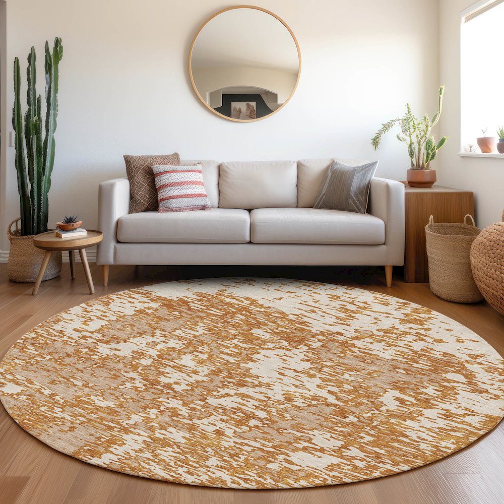 Premium Machine Washable Mayfield AMF946 Copper 8' x 8' Round Rug. Picture 5