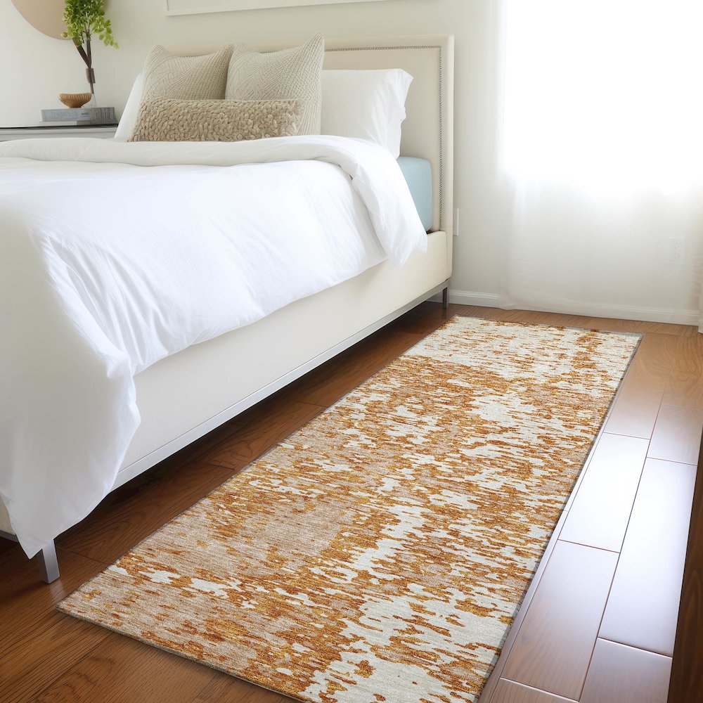Premium Machine Washable Mayfield AMF946 Copper 2'3" x 7'6" Runner Rug. Picture 5