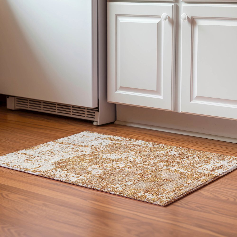Premium Machine Washable Mayfield AMF946 Copper 1'8" x 2'6" Rug. Picture 5