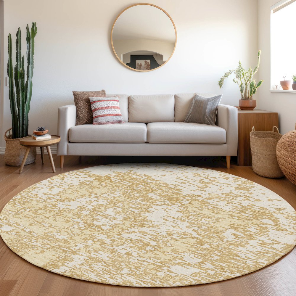 Premium Machine Washable Mayfield AMF946 Gold 8' x 8' Round Rug. Picture 5