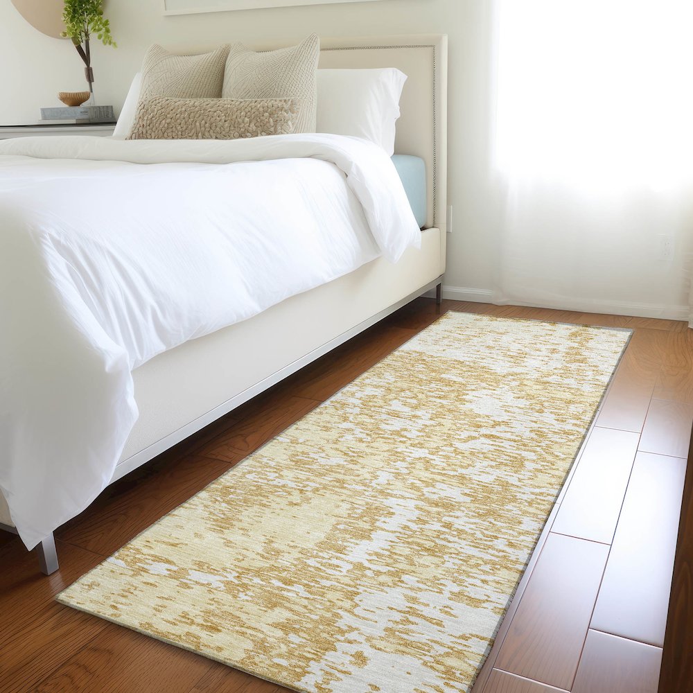 Premium Machine Washable Mayfield AMF946 Gold 2'3" x 7'6" Runner Rug. Picture 5