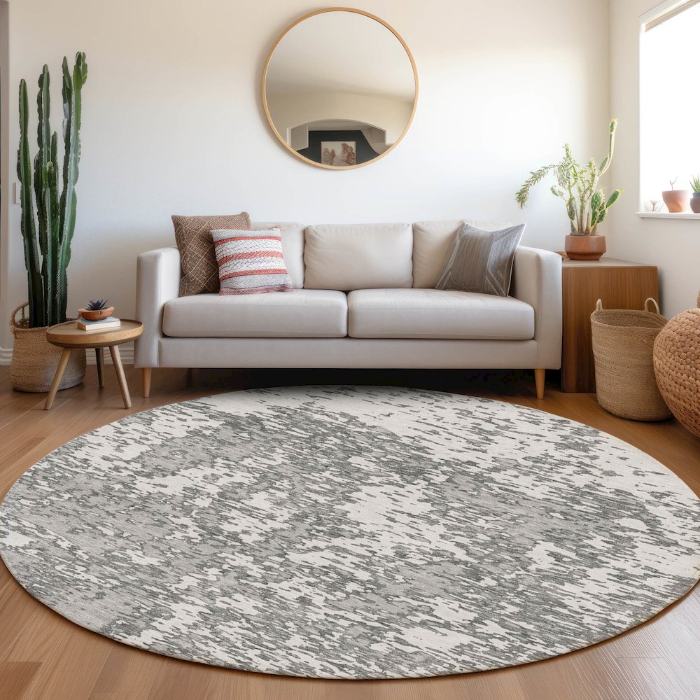 Premium Machine Washable Mayfield AMF946 Gray 8' x 8' Round Rug. Picture 5