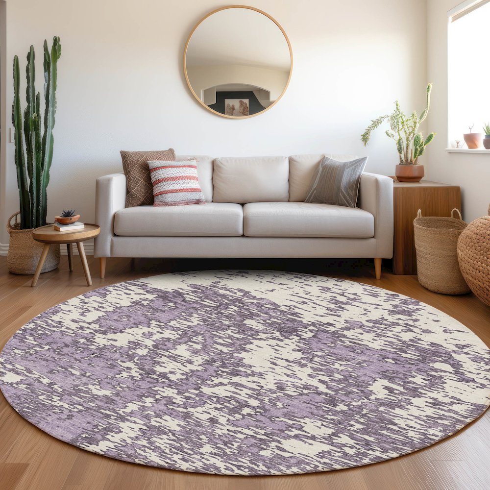 Premium Machine Washable Mayfield AMF946 Lavender 8' x 8' Round Rug. Picture 5