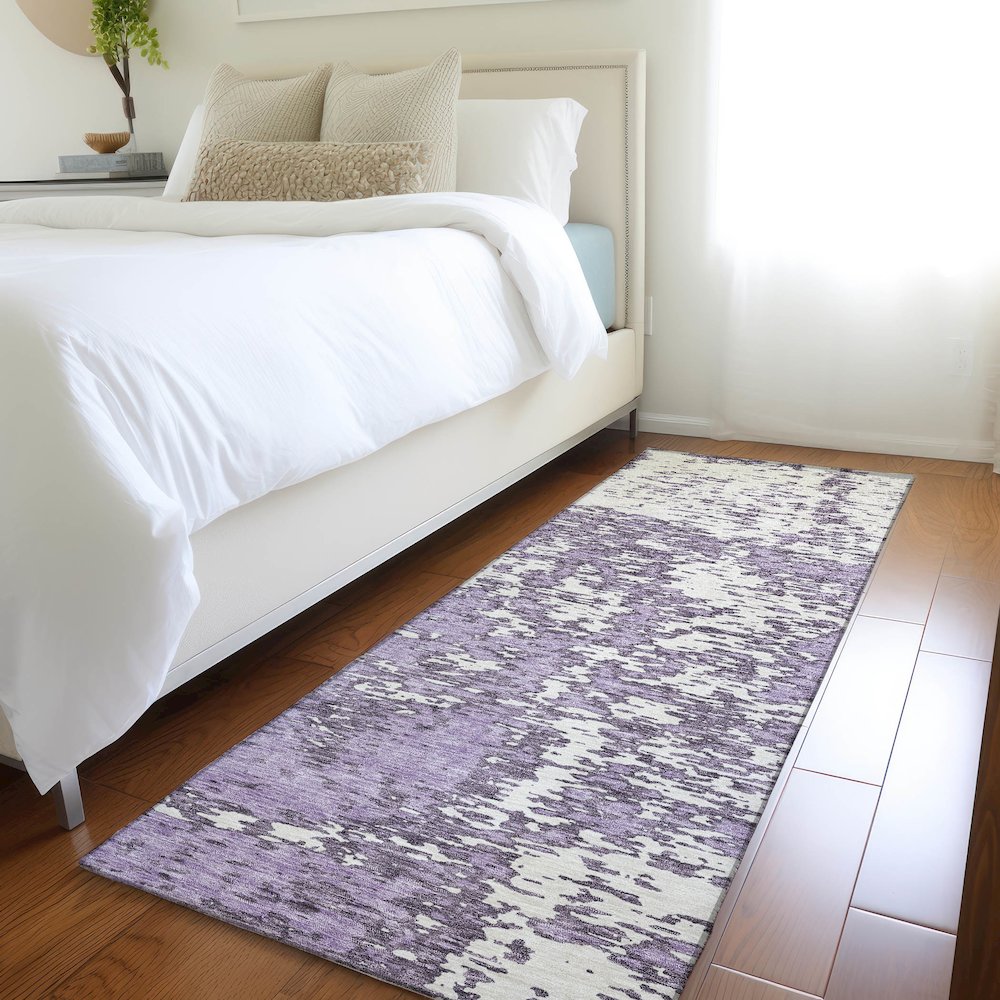 Premium Machine Washable Mayfield AMF946 Lavender 2'3" x 7'6" Runner Rug. Picture 5