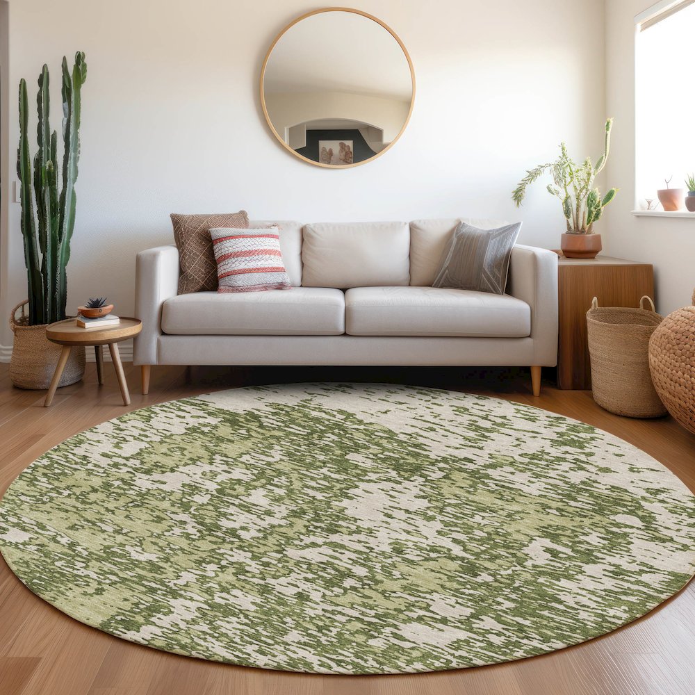Premium Machine Washable Mayfield AMF946 Olive 8' x 8' Round Rug. Picture 5