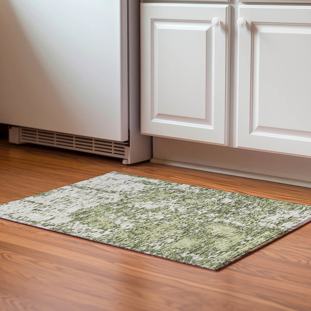 Premium Machine Washable Mayfield AMF946 Olive 1'8" x 2'6" Rug. Picture 5