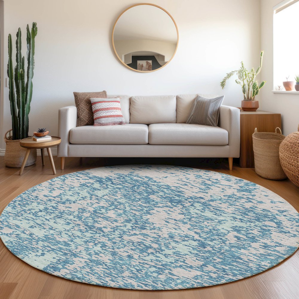 Premium Machine Washable Mayfield AMF946 Teal 8' x 8' Round Rug. Picture 5