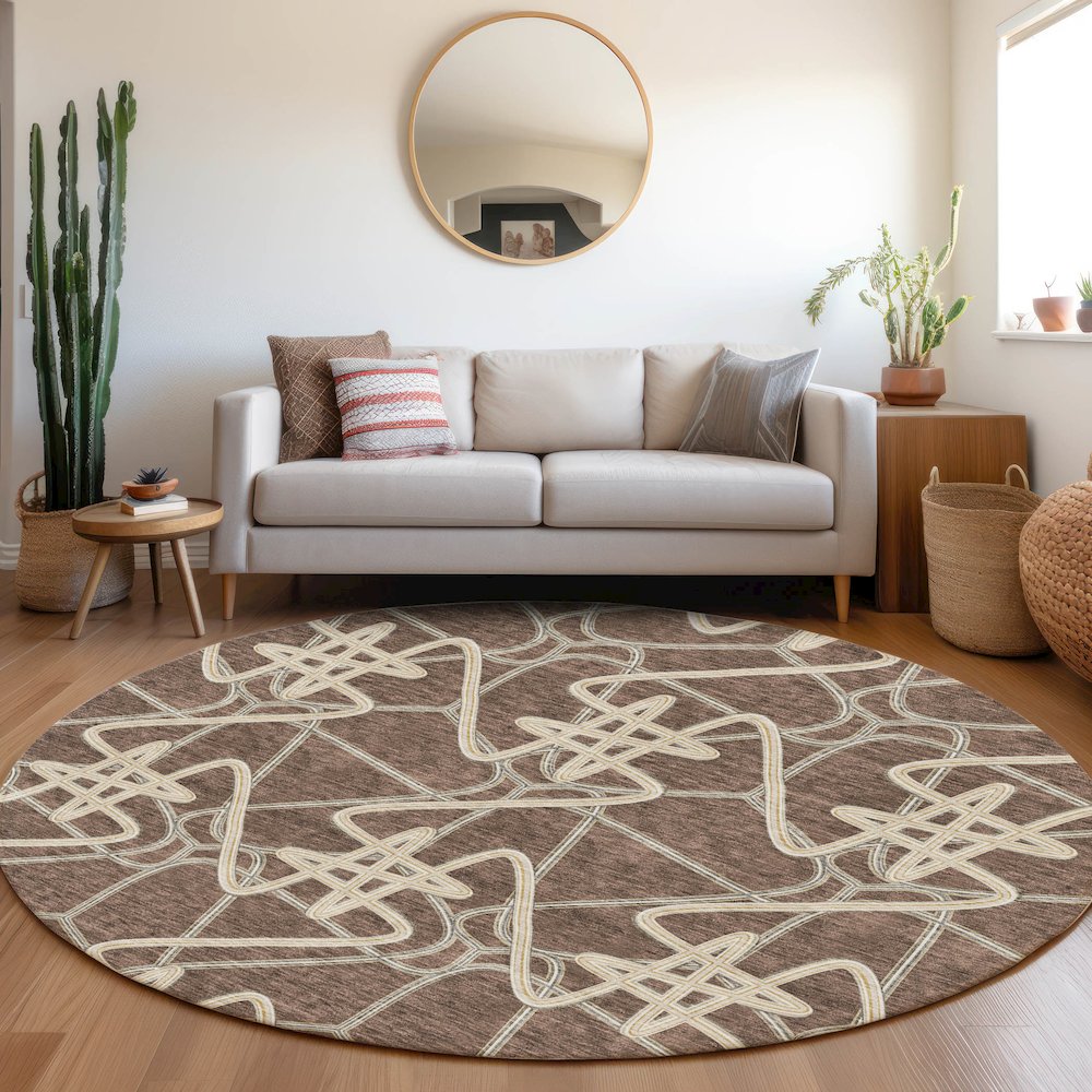 Premium Machine Washable Mayfield AMF947 Brown 8' x 8' Round Rug. Picture 5