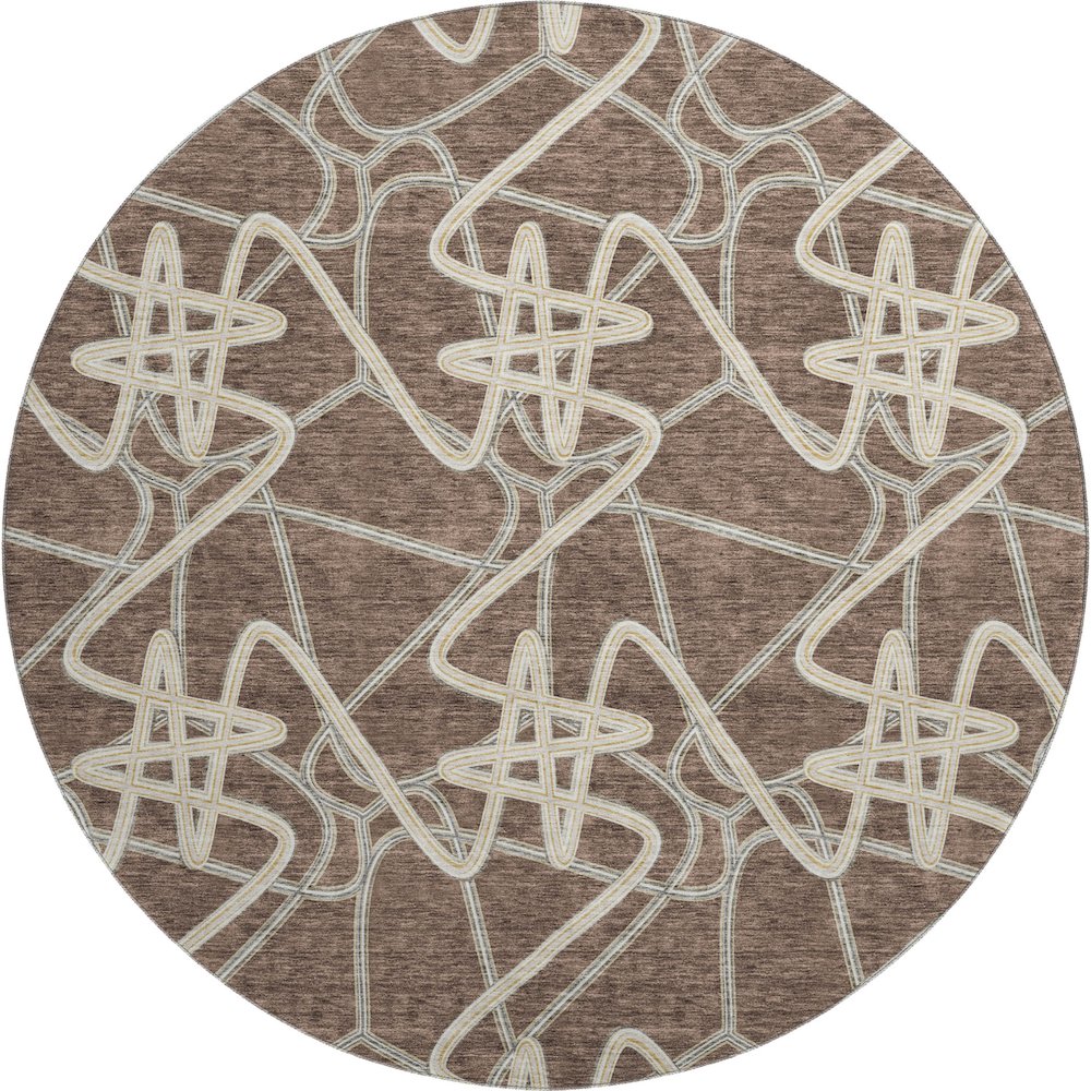 Premium Machine Washable Mayfield AMF947 Brown 8' x 8' Round Rug. Picture 1
