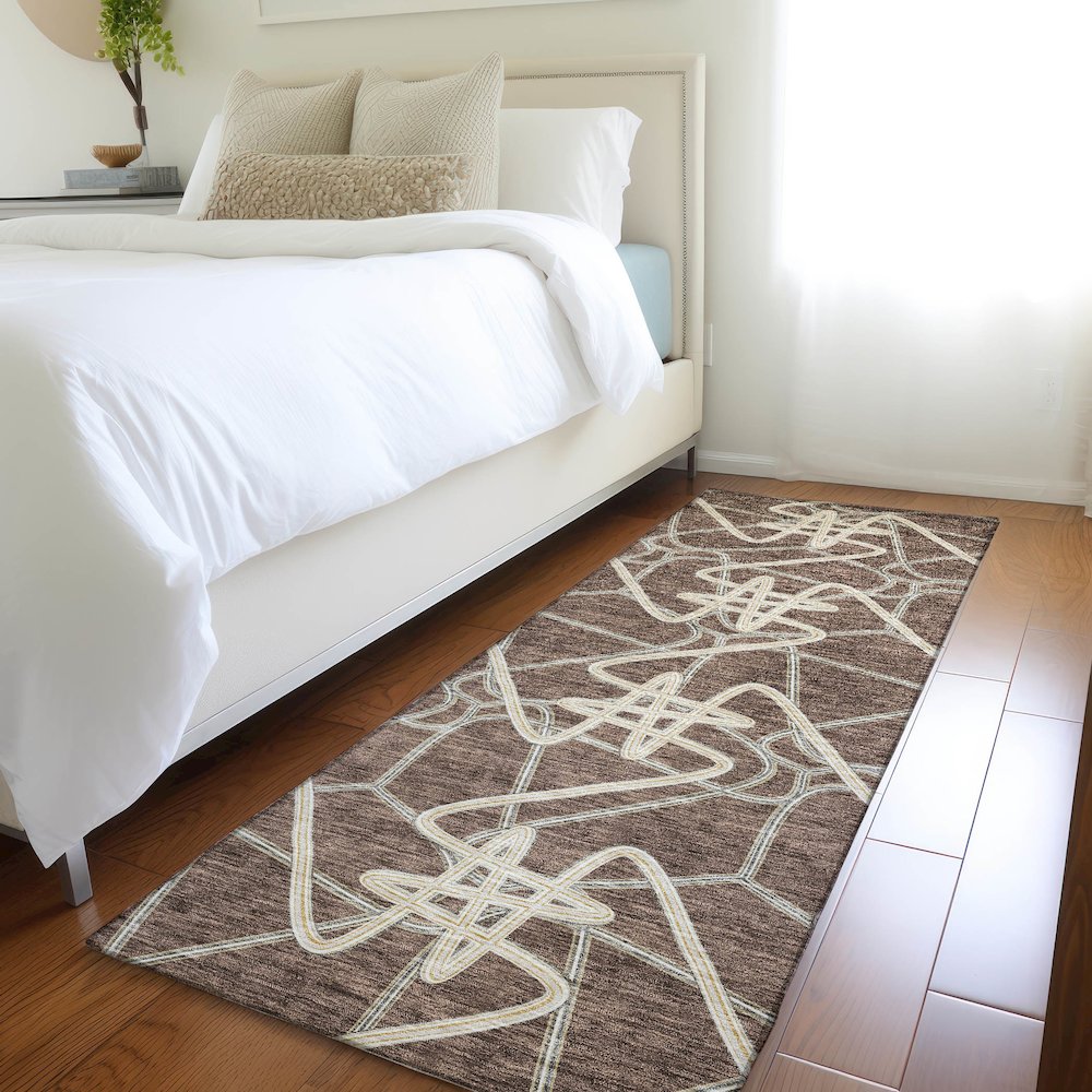 Premium Machine Washable Mayfield AMF947 Brown 2'3" x 7'6" Runner Rug. Picture 5