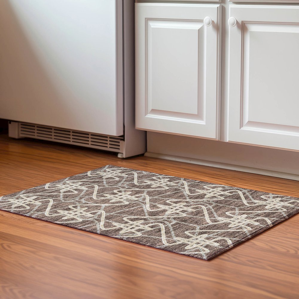 Premium Machine Washable Mayfield AMF947 Brown 1'8" x 2'6" Rug. Picture 5