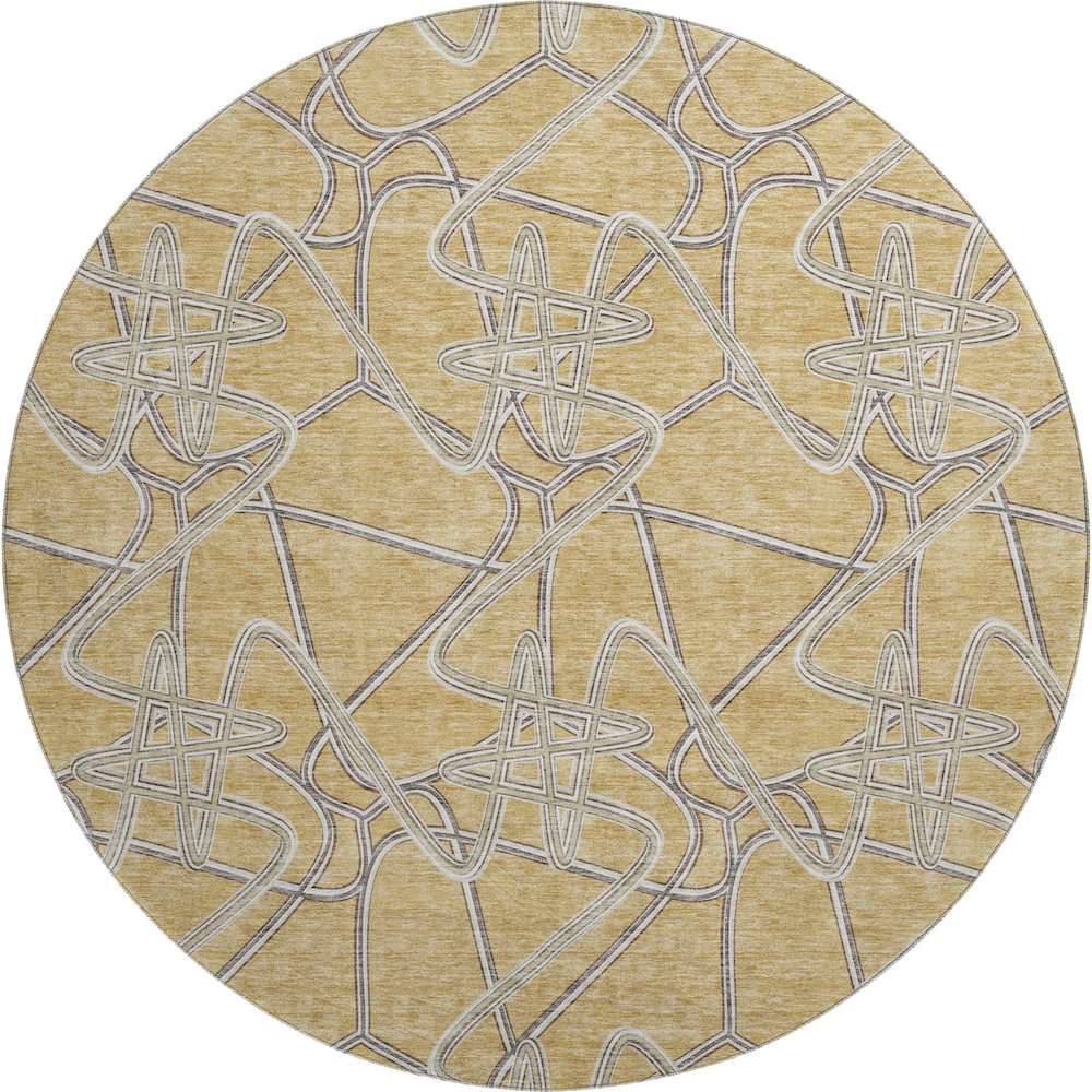 Premium Machine Washable Mayfield AMF947 Gold 8' x 8' Round Rug. Picture 1