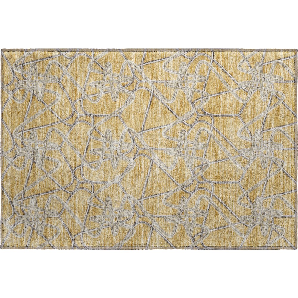 Premium Machine Washable Mayfield AMF947 Gold 1'8" x 2'6" Rug. Picture 1
