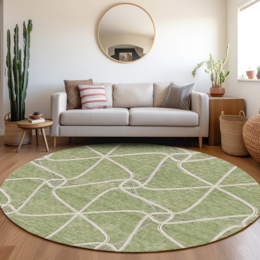 Premium Machine Washable Mayfield AMF948 Aloe 8' x 8' Round Rug. Picture 5