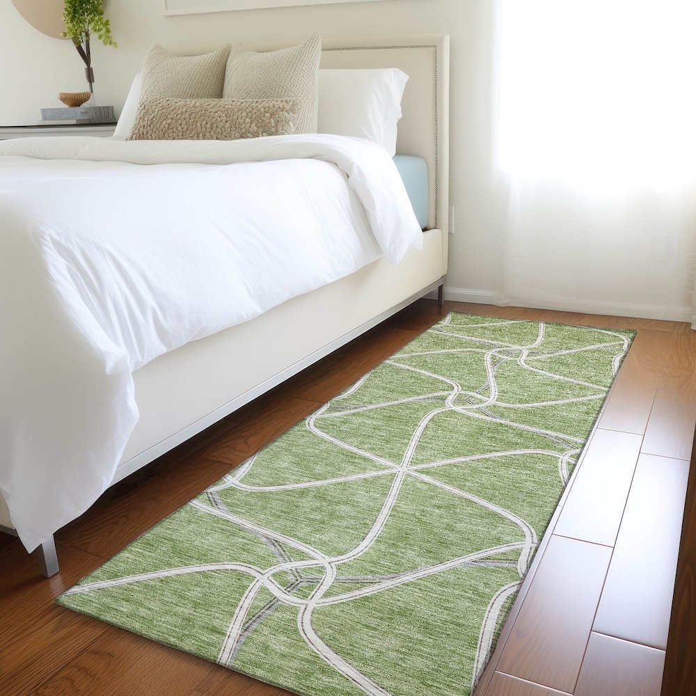 Premium Machine Washable Mayfield AMF948 Aloe 2'3" x 7'6" Runner Rug. Picture 5