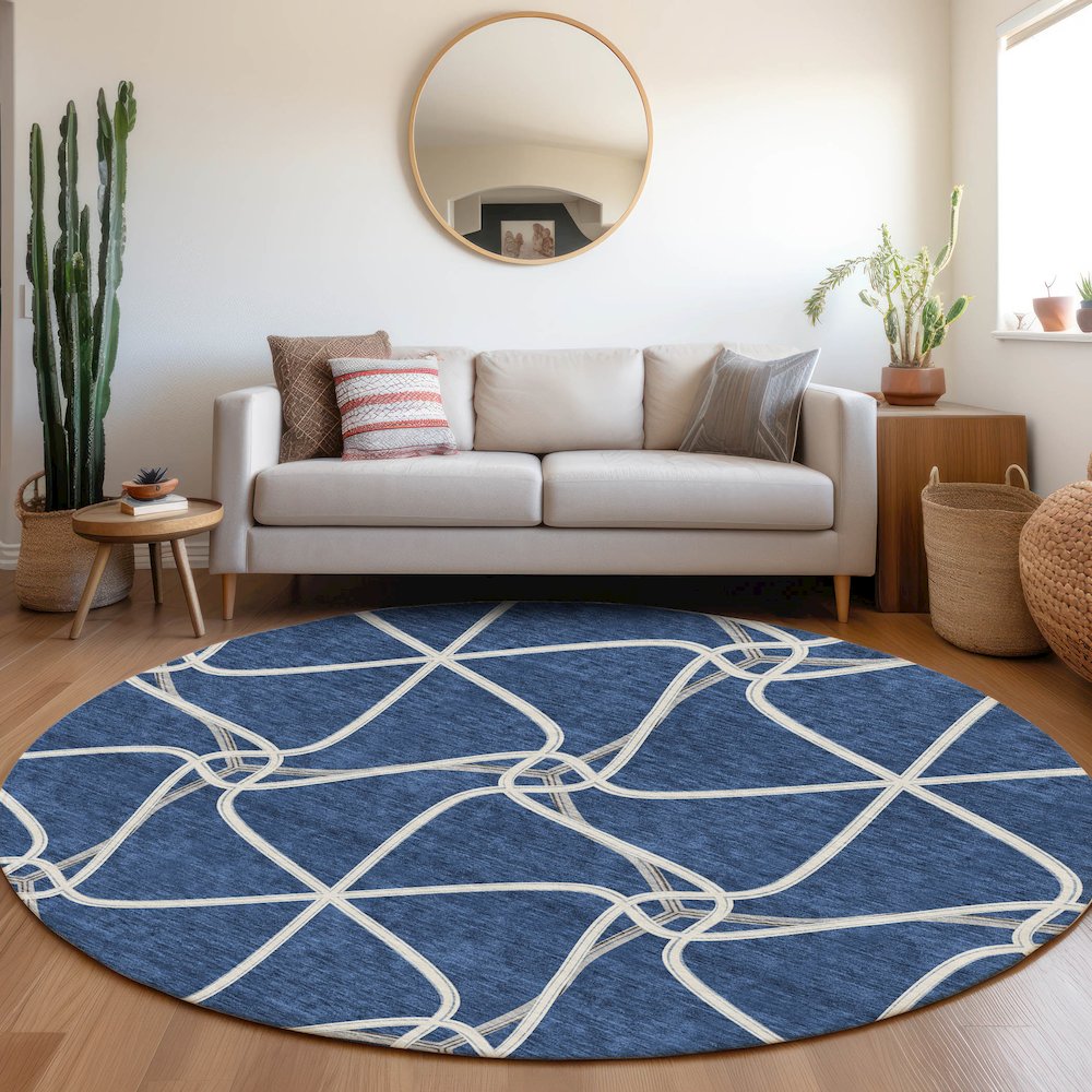 Premium Machine Washable Mayfield AMF948 Blue 8' x 8' Round Rug. Picture 5
