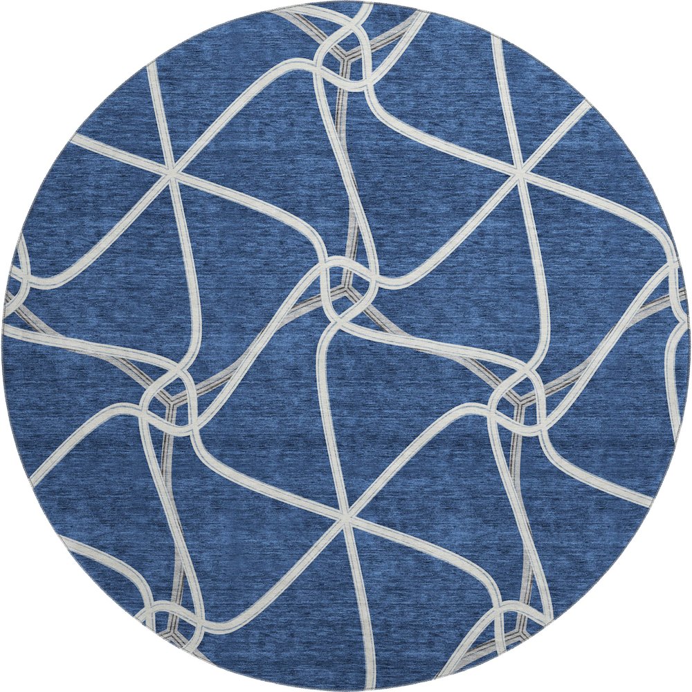 Premium Machine Washable Mayfield AMF948 Blue 8' x 8' Round Rug. Picture 1
