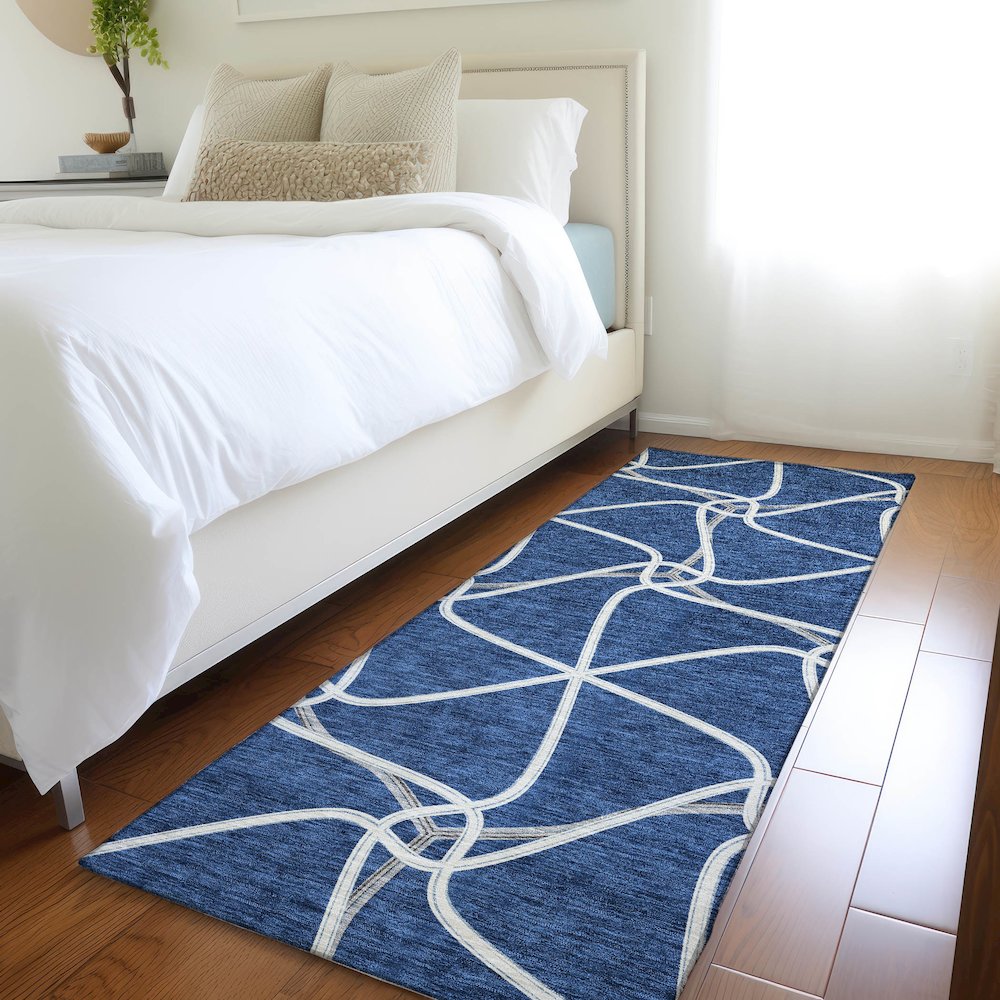 Premium Machine Washable Mayfield AMF948 Blue 2'3" x 7'6" Runner Rug. Picture 5