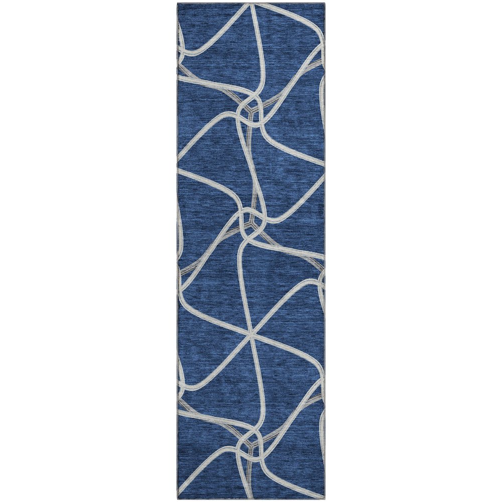 Premium Machine Washable Mayfield AMF948 Blue 2'3" x 7'6" Runner Rug. Picture 1