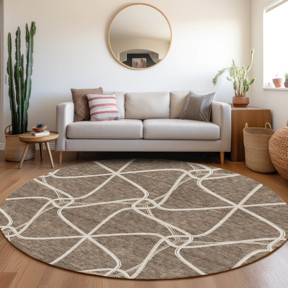 Premium Machine Washable Mayfield AMF948 Brown 8' x 8' Round Rug. Picture 5
