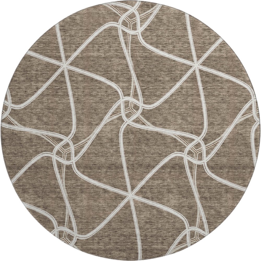 Premium Machine Washable Mayfield AMF948 Brown 8' x 8' Round Rug. Picture 1