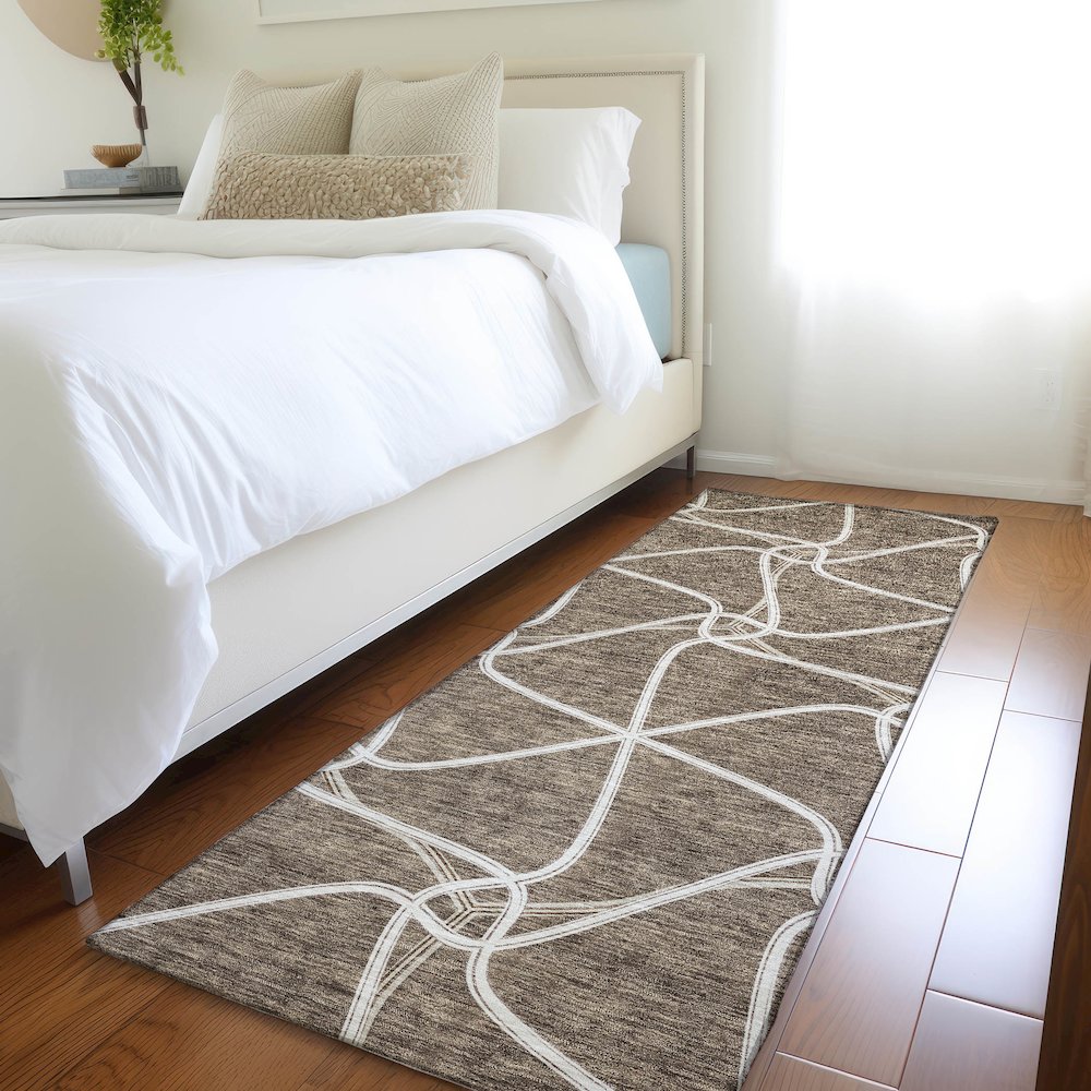 Premium Machine Washable Mayfield AMF948 Brown 2'3" x 7'6" Runner Rug. Picture 5