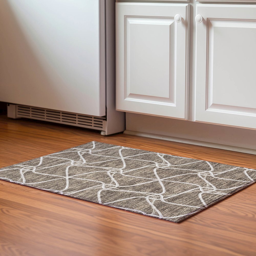 Premium Machine Washable Mayfield AMF948 Brown 1'8" x 2'6" Rug. Picture 5
