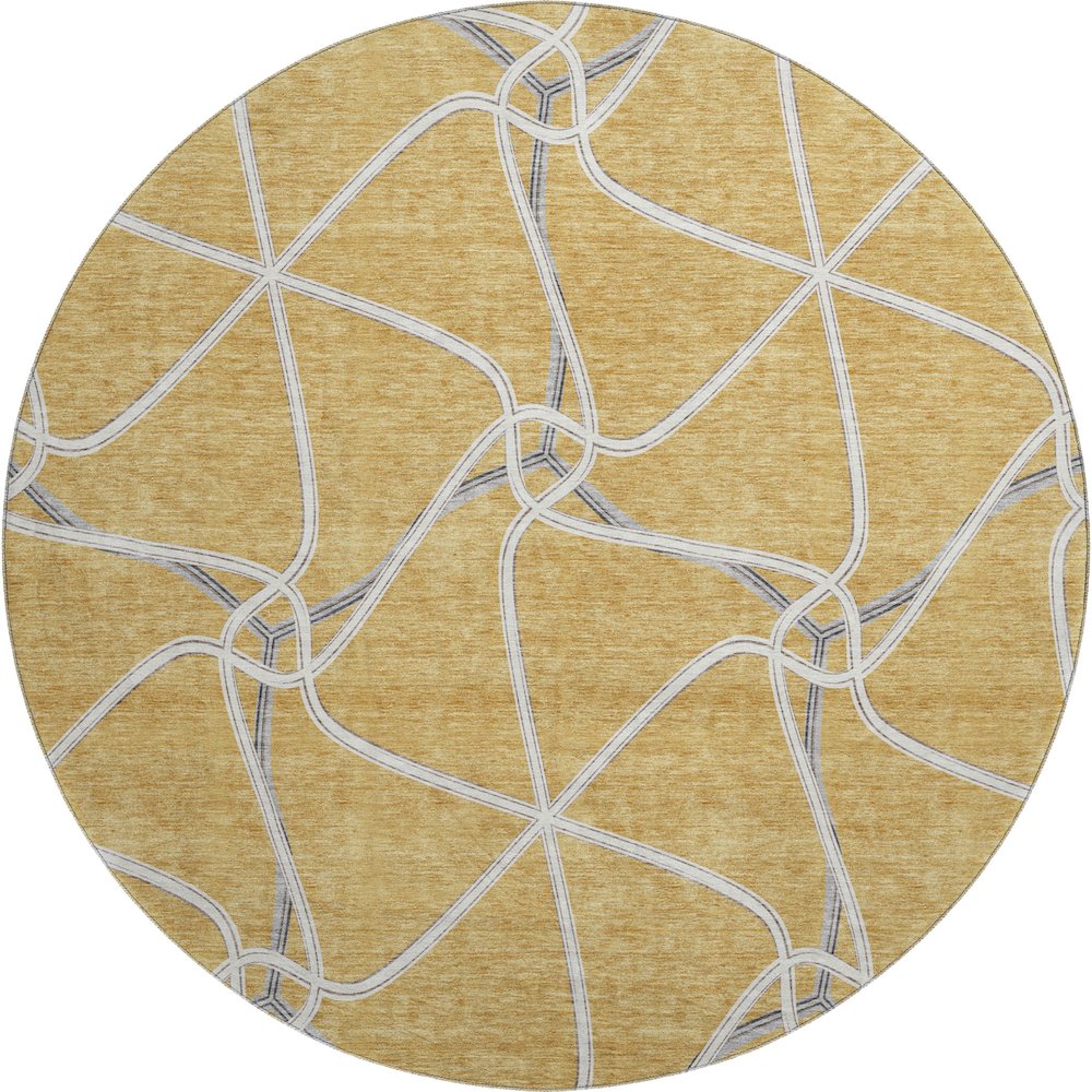 Premium Machine Washable Mayfield AMF948 Gold 8' x 8' Round Rug. Picture 1