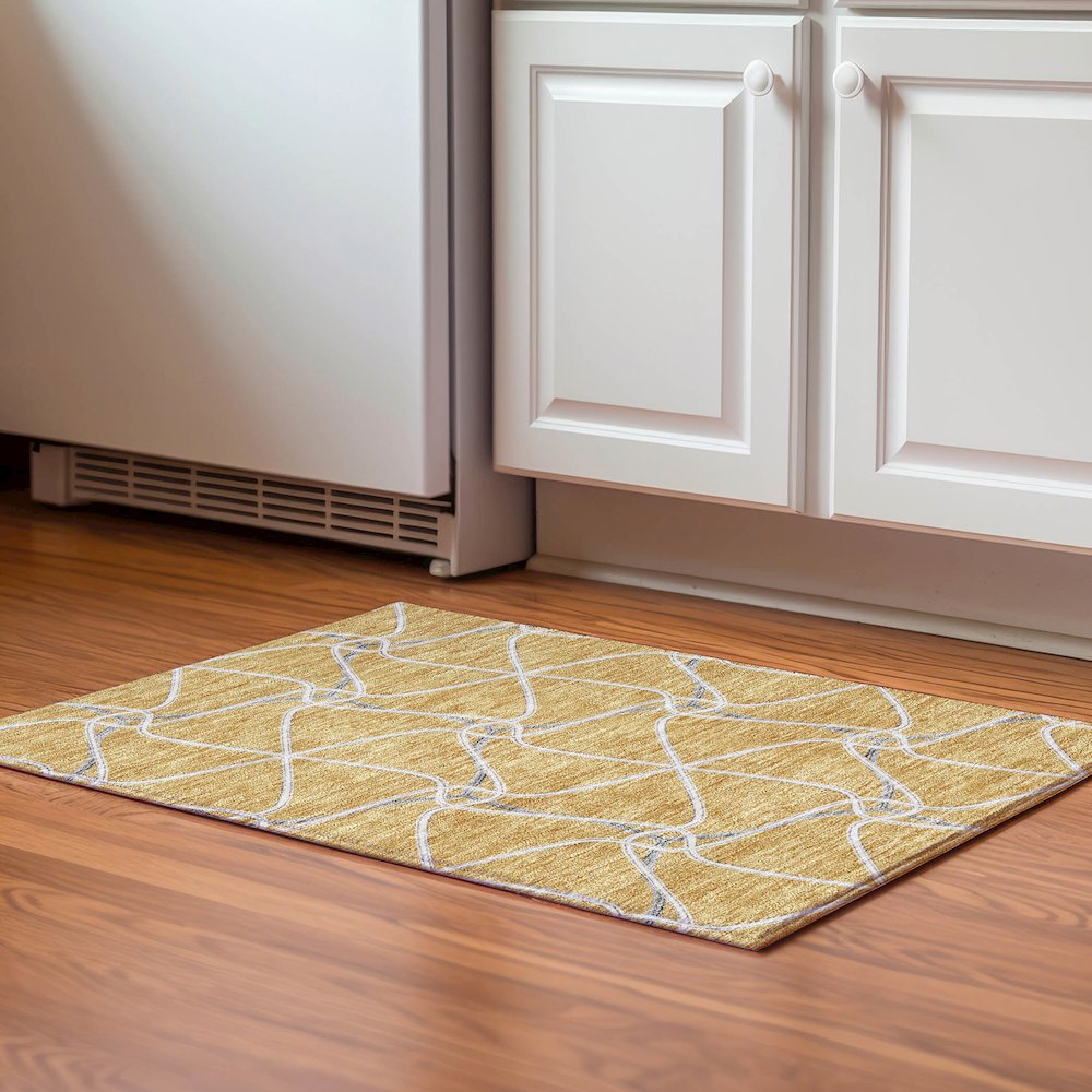 Premium Machine Washable Mayfield AMF948 Gold 1'8" x 2'6" Rug. Picture 5