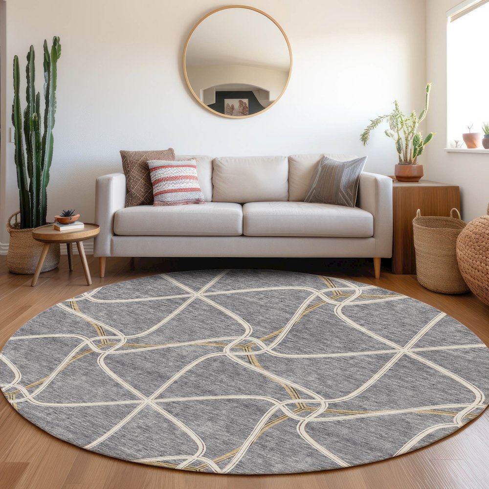 Premium Machine Washable Mayfield AMF948 Gray 8' x 8' Round Rug. Picture 5