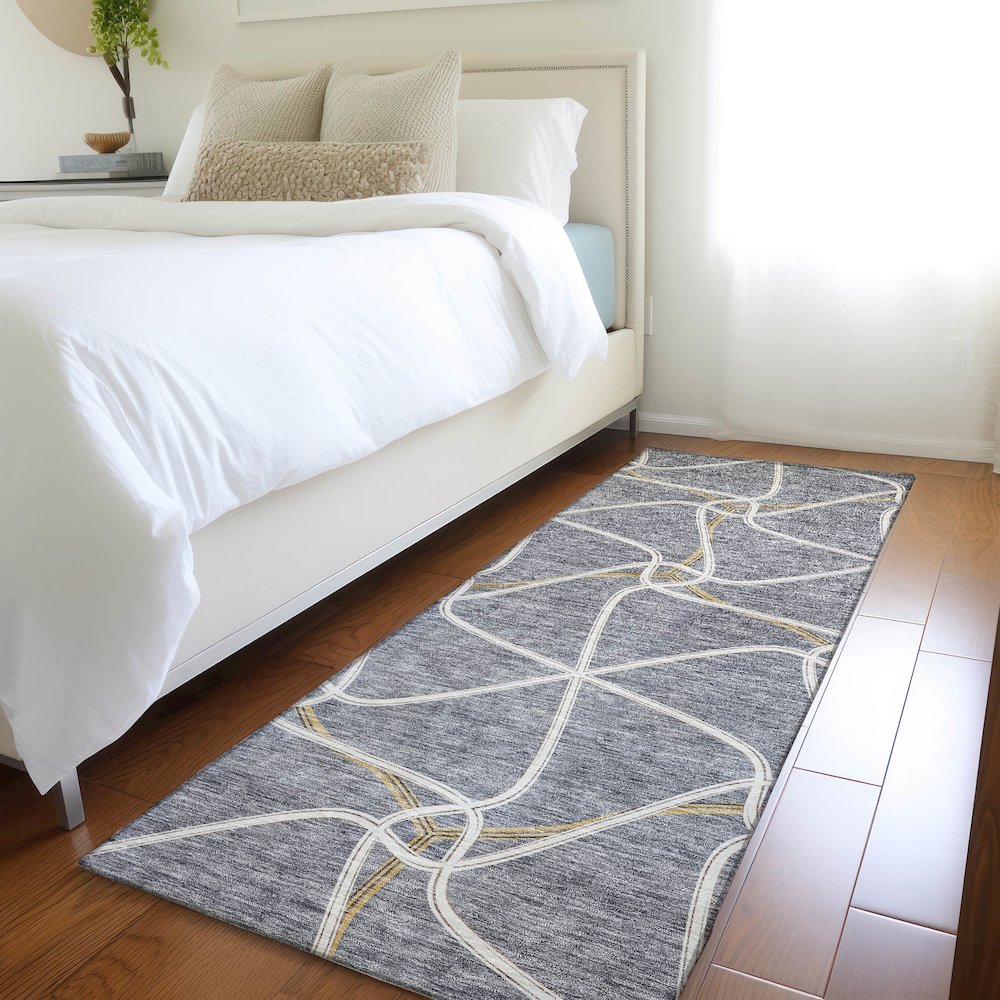 Premium Machine Washable Mayfield AMF948 Gray 2'3" x 7'6" Runner Rug. Picture 5