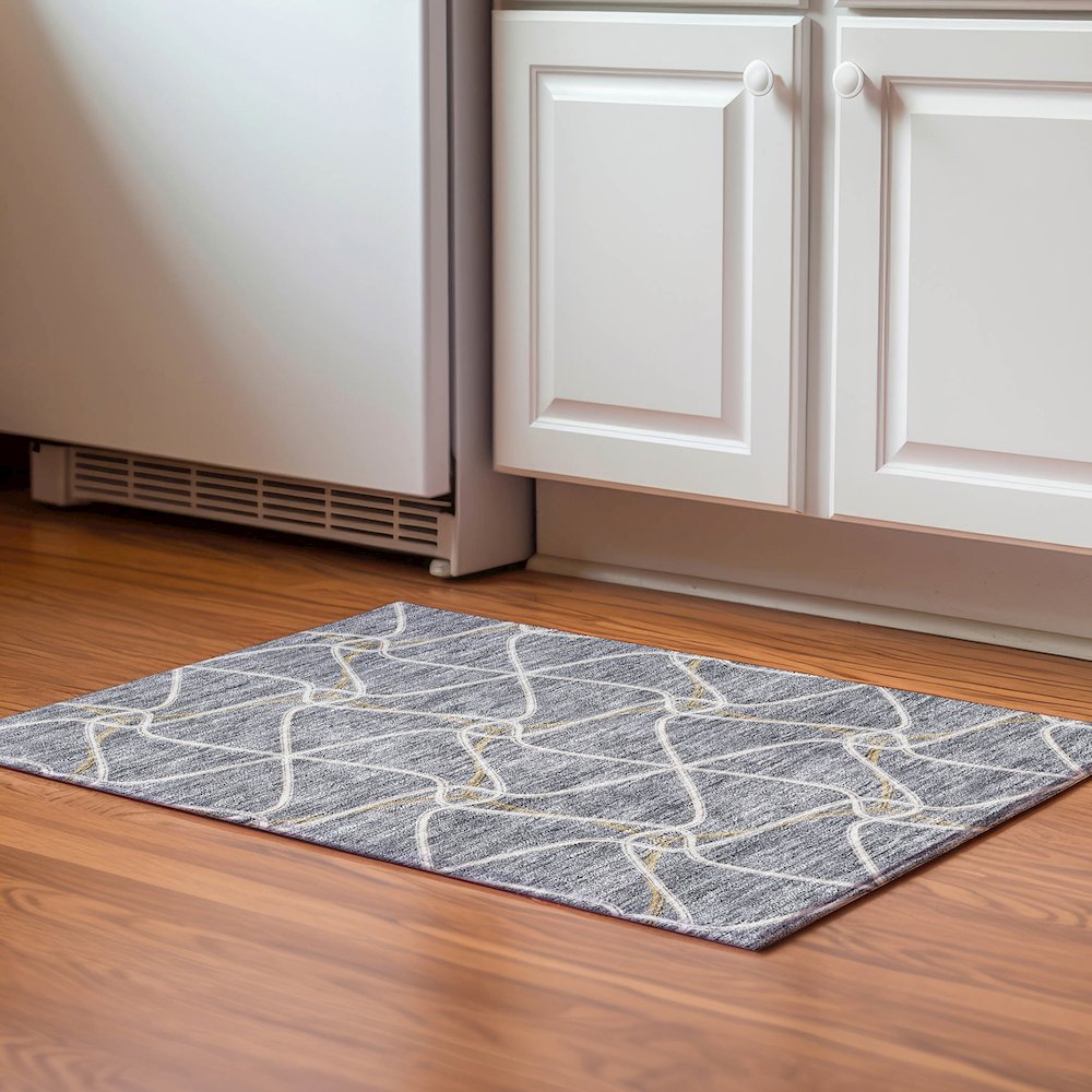 Premium Machine Washable Mayfield AMF948 Gray 1'8" x 2'6" Rug. Picture 5
