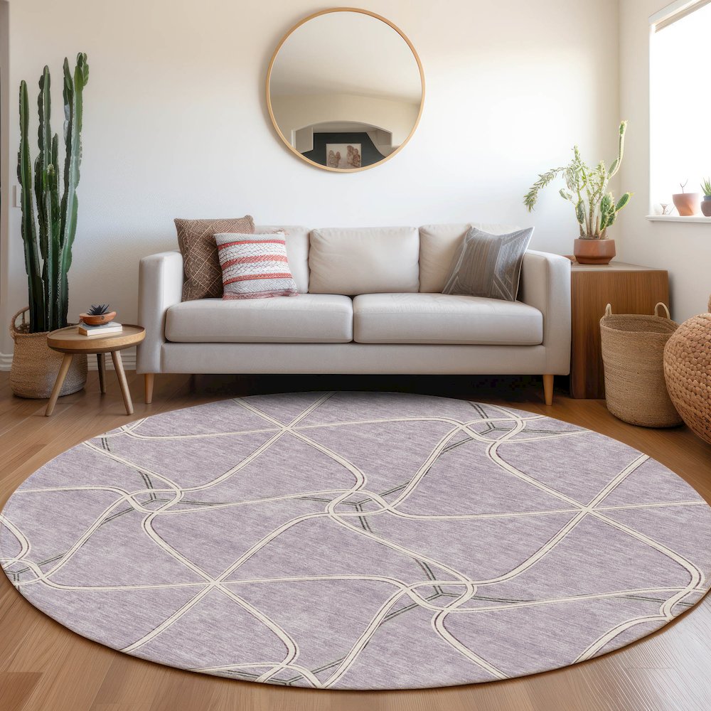 Premium Machine Washable Mayfield AMF948 Lavender 8' x 8' Round Rug. Picture 5