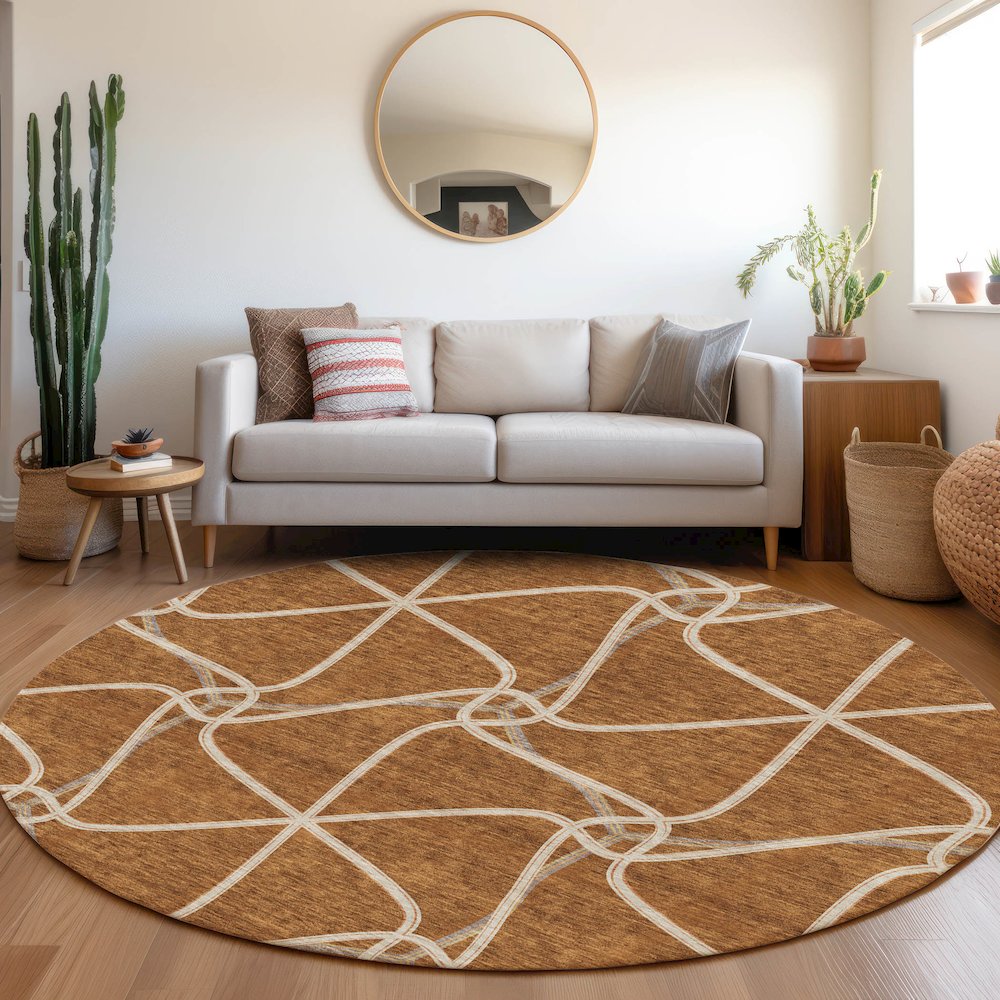 Premium Machine Washable Mayfield AMF948 Paprika 8' x 8' Round Rug. Picture 5