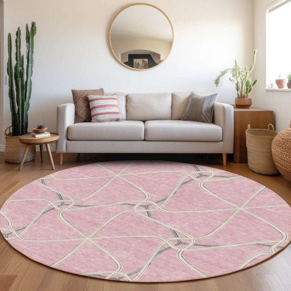Premium Machine Washable Mayfield AMF948 Pink 8' x 8' Round Rug. Picture 5