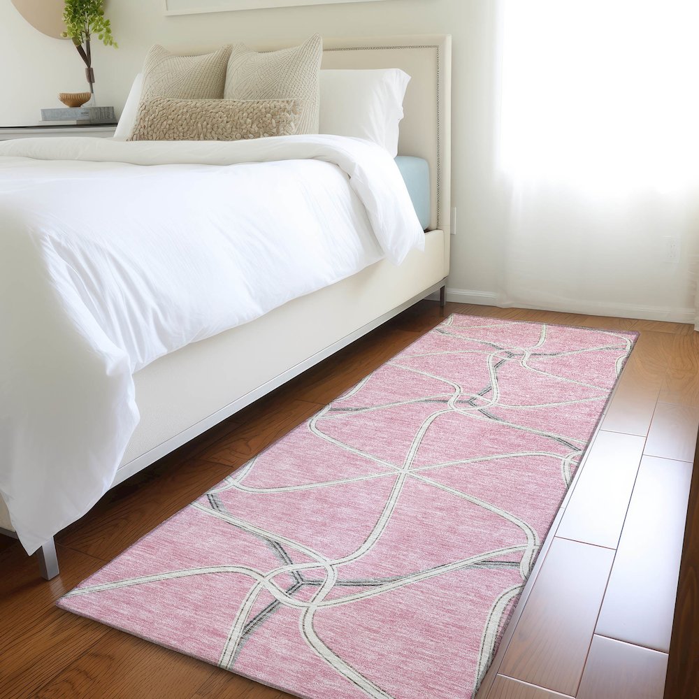 Premium Machine Washable Mayfield AMF948 Pink 2'3" x 7'6" Runner Rug. Picture 5