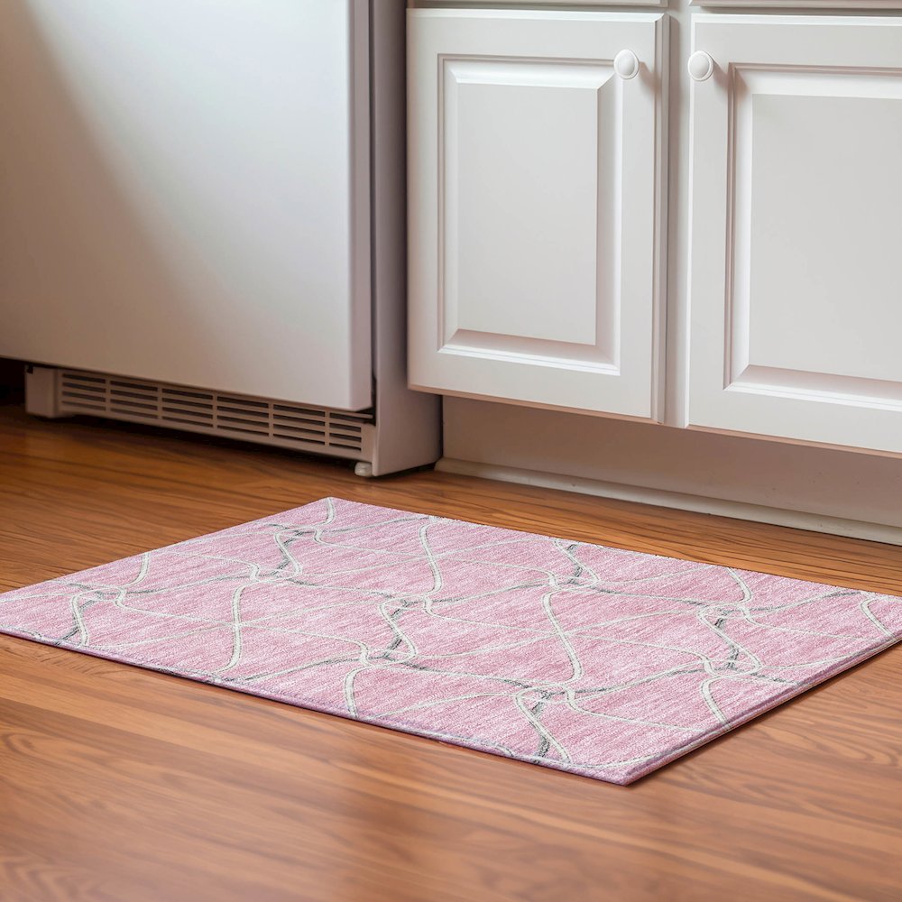 Premium Machine Washable Mayfield AMF948 Pink 1'8" x 2'6" Rug. Picture 5
