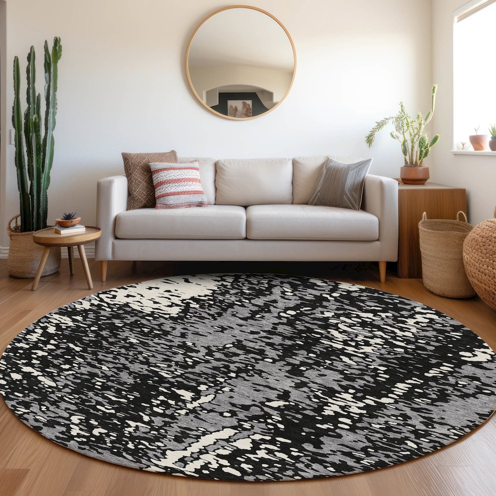 Premium Machine Washable Mayfield AMF949 Black 8' x 8' Round Rug. Picture 5