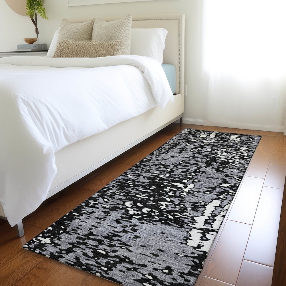 Premium Machine Washable Mayfield AMF949 Black 2'3" x 7'6" Runner Rug. Picture 5